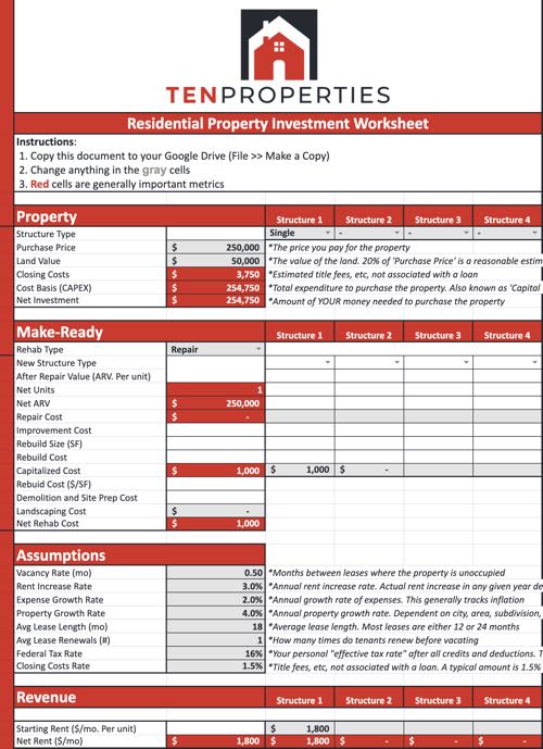 Residential Investment Worksheet